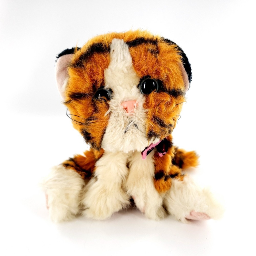 Vtg 1993 Tyco Kitty Kitty Jungle Kitten Striped Tiger Cat Purring Plush w/ Bow